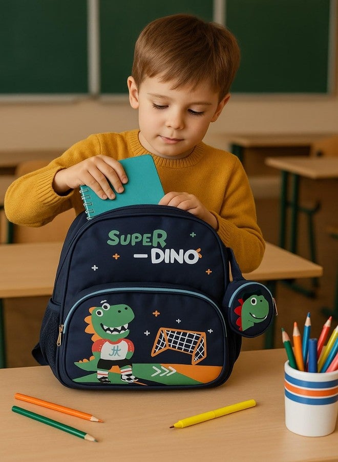 ZEVORA Kids Backpack - Cartoon Super Dino Design (Navy Blue) Waterproof Shoulder Bag (Dark Blue, 11 inch) - Image 3